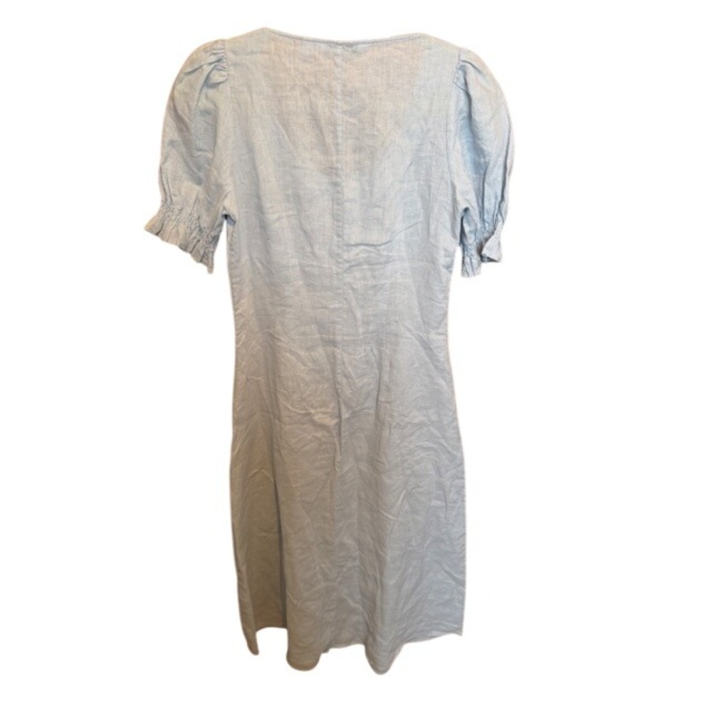 Other Stories 100% Linen‎ Puff Sleeve Button Front Midi Dress Light Blue Size 4 - Picture 2 of 9